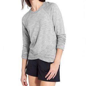 Athleta Criss Cross Tulip Hem Raglan Sleeve Heather Gray Sweatshirt Size Small